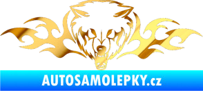 Samolepka Animal flames 038 levá  vlk chrom fólie zlatá zrcadlová