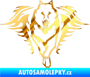 Samolepka Animal flames 039 pravá  vlk chrom fólie zlatá zrcadlová