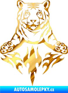 Samolepka Animal flames 045 levá tygr chrom fólie zlatá zrcadlová