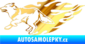 Samolepka Animal flames 090 levá vlk chrom fólie zlatá zrcadlová
