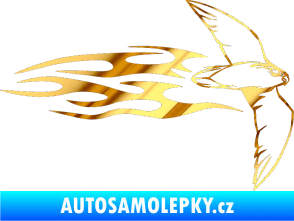 Samolepka Animal flames 095 pravá letící pták chrom fólie zlatá zrcadlová