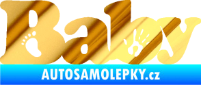 Samolepka Baby nápis otisk ručky a nožky chrom fólie zlatá zrcadlová