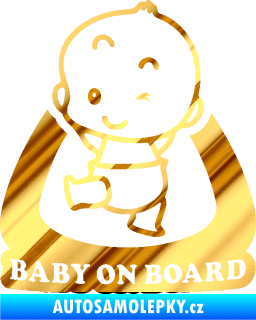 Samolepka Baby on board 011 levá s nápisem chrom fólie zlatá zrcadlová