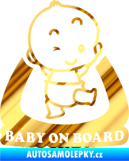 Samolepka Baby on board 011 pravá s nápisem chrom fólie zlatá zrcadlová