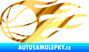 Samolepka Basketbalový míč 003 levá v plamenech  chrom fólie zlatá zrcadlová