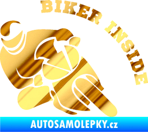 Samolepka Biker inside 002 levá motorkář chrom fólie zlatá zrcadlová