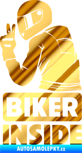 Samolepka Biker inside 003 levá motorkář chrom fólie zlatá zrcadlová