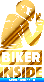 Samolepka Biker inside 003 pravá motorkář chrom fólie zlatá zrcadlová