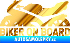 Samolepka Biker on board levá motorka chrom fólie zlatá zrcadlová