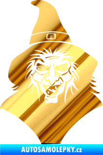 Samolepka Čarodějnice 002 levá hlava s kloboukem chrom fólie zlatá zrcadlová