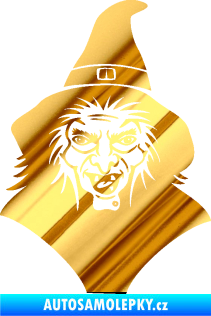 Samolepka Čarodějnice 002 pravá hlava s kloboukem chrom fólie zlatá zrcadlová