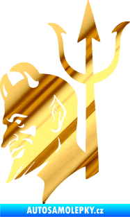 Samolepka Čert 003 levá s vidlemi chrom fólie zlatá zrcadlová