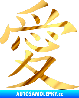Samolepka Čínský znak Love chrom fólie zlatá zrcadlová