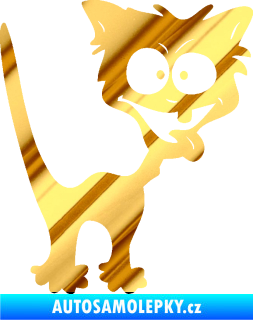 Samolepka Crazy cat pravá bláznivá kočka chrom fólie zlatá zrcadlová