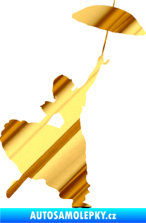 Samolepka Dáma s deštníkem 001 levá chrom fólie zlatá zrcadlová