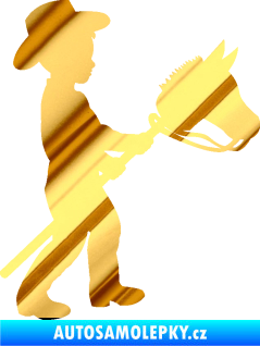 Samolepka Děti silueta 012 pravá kluk s dřevěným koníkem chrom fólie zlatá zrcadlová