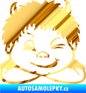 Samolepka Dítě v autě 055 levá kluk čertík chrom fólie zlatá zrcadlová