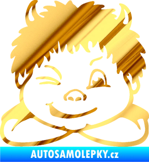 Samolepka Dítě v autě 055 pravá kluk čertík chrom fólie zlatá zrcadlová