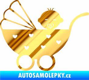 Samolepka Dítě v autě 070 levá kočárek s miminkem chrom fólie zlatá zrcadlová