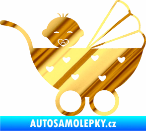 Samolepka Dítě v autě 070 pravá kočárek s miminkem chrom fólie zlatá zrcadlová