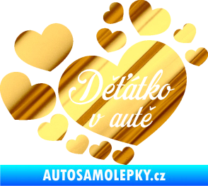 Samolepka Dítě v autě 092 nápis děťátko v autě se srdíčky chrom fólie zlatá zrcadlová
