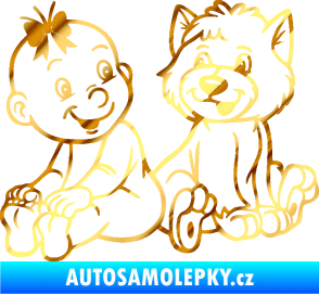 Samolepka Dítě v autě 095 levá holčička s pejskem chrom fólie zlatá zrcadlová