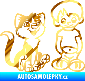 Samolepka Dítě v autě 097 pravá kluk a kočka chrom fólie zlatá zrcadlová