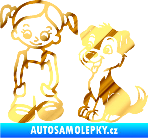 Samolepka Dítě v autě 099 levá holčička a pes chrom fólie zlatá zrcadlová