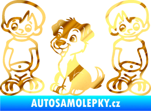 Samolepka Dítě v autě 103 levá dva kluci a pes chrom fólie zlatá zrcadlová