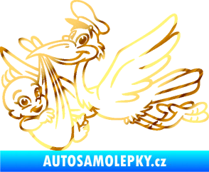Samolepka Dítě v autě 108 levá čáp nese miminko chrom fólie zlatá zrcadlová