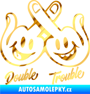 Samolepka Double trouble smajlíci f*ck chrom fólie zlatá zrcadlová