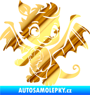Samolepka Dragon 054 pravá roztomilý dráček chrom fólie zlatá zrcadlová