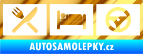Samolepka Eat, sleep, drive 002 symboly jím, spím, řídím chrom fólie zlatá zrcadlová