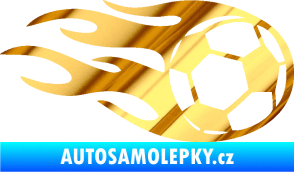 Samolepka Fotbalový míč 004 pravá v plamenech chrom fólie zlatá zrcadlová