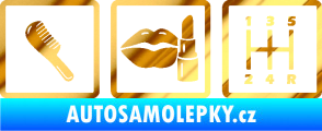 Samolepka Girl race car symboly brush, lipstick, shift chrom fólie zlatá zrcadlová
