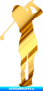 Samolepka Golfistka 014 levá chrom fólie zlatá zrcadlová