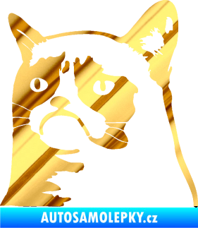 Samolepka Grumpy cat 002 levá chrom fólie zlatá zrcadlová