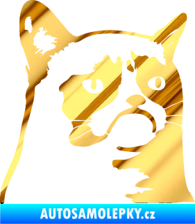 Samolepka Grumpy cat 002 pravá chrom fólie zlatá zrcadlová