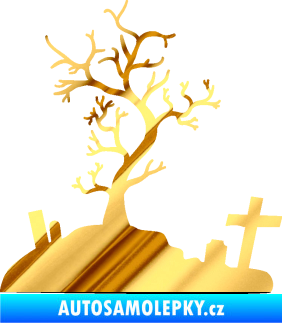 Samolepka Halloween 019 levá hřbitov chrom fólie zlatá zrcadlová