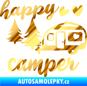 Samolepka Happy camper levá cestování chrom fólie zlatá zrcadlová