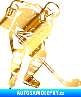 Samolepka Hokejista 029 pravá chrom fólie zlatá zrcadlová