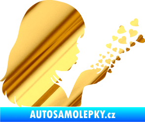 Samolepka Holčička se srdíčky pravá chrom fólie zlatá zrcadlová
