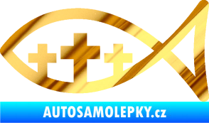 Samolepka Jesus rybička 005 tři kříže křesťanský symbol chrom fólie zlatá zrcadlová