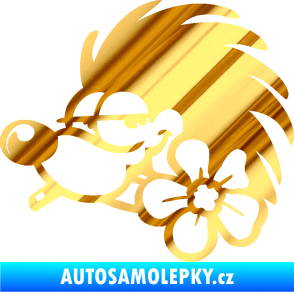 Samolepka Ježek 003 levá s květinou chrom fólie zlatá zrcadlová
