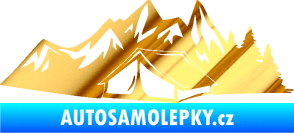 Samolepka Kempování 002 levá stan a hory chrom fólie zlatá zrcadlová