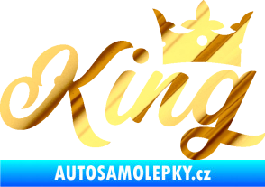 Samolepka King nápis s korunou chrom fólie zlatá zrcadlová