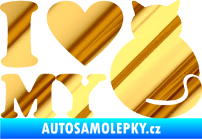 Samolepka Kočka 033 I love my cat chrom fólie zlatá zrcadlová