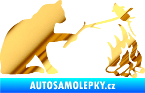 Samolepka Kočka s myší pravá chrom fólie zlatá zrcadlová