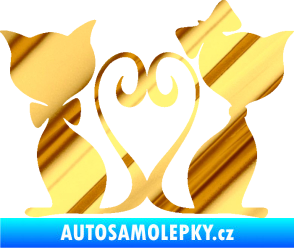 Samolepka Kočky love 002 levá spletené ocásky chrom fólie zlatá zrcadlová