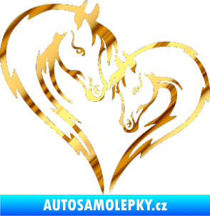 Samolepka Koníci 002 - levá srdíčko kůň s hříbátkem chrom fólie zlatá zrcadlová